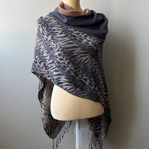 Reversible Large Scarf, Animal Print, Neutrals, Wrap Pashmina